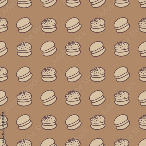 Seamless macarons pattern with repeating sweet cookies background