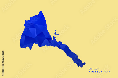 Eritrea Map - Low poly polygon map in deep blue gradient on soft beige background, modern minimal geometric design, clean abstract vector illustration with faceted triangulated style.