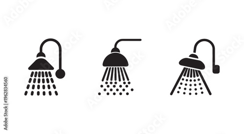 Shower head icons with different water spray patterns  bathroom fixtures  plumbing symbols