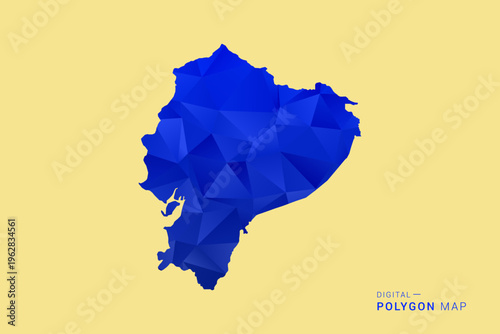 Ecuador Map - Low poly polygon map in deep blue gradient on soft beige background, modern minimal geometric design, clean abstract vector illustration with faceted triangulated style.