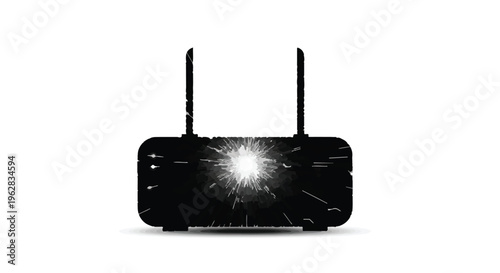Router wireless device displays a glowing signal burst to symbolize high speed data transmission and connectivity in modern digital environments while providing ample room for branding text.
