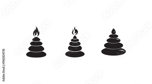 Stacked stones with flames on top for zen meditation and relaxation  peaceful and calming  balancing and harmony