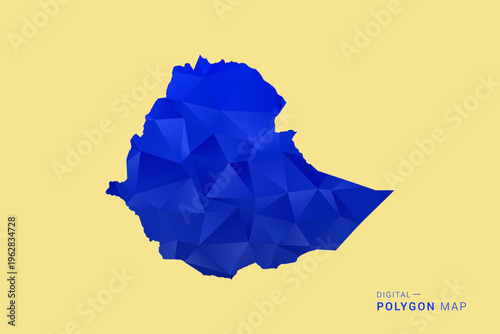 Ethiopia Map - Low poly polygon map in deep blue gradient on soft beige background, modern minimal geometric design, clean abstract vector illustration with faceted triangulated style.