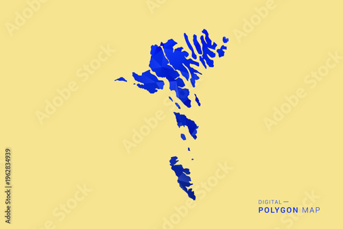 Faroe Islands Map - Low poly polygon map in deep blue gradient on soft beige background, modern minimal geometric design, clean abstract vector illustration with faceted triangulated style.