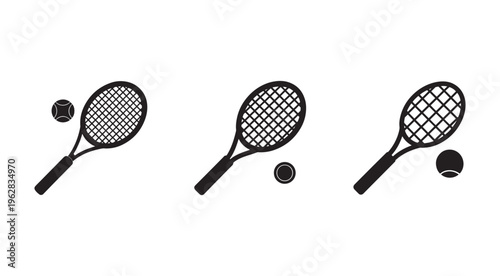Tennis rackets and balls icons set  isolated tennis equipment on white background for sports and leisure design