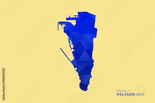 Gibraltar Map - Low poly polygon map in deep blue gradient on soft beige background, modern minimal geometric design, clean abstract vector illustration with faceted triangulated style.