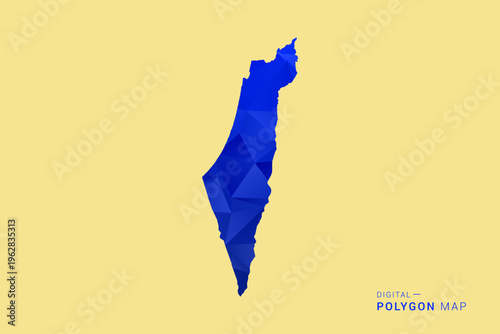 Palestine Map - Low poly polygon map in deep blue gradient on soft beige background, modern minimal geometric design, clean abstract vector illustration with faceted triangulated style.