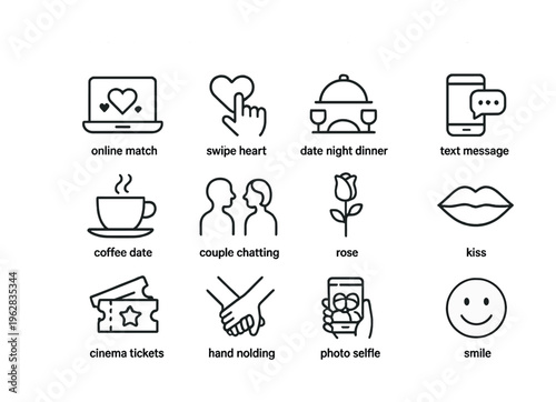 Online dating and romance icons: love, chatting, and dating symbols