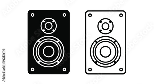 Two speaker icons one black and one white in a flat silhouette