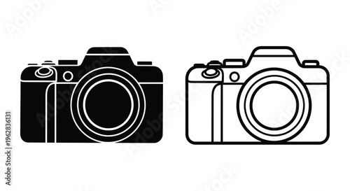 Two vintage cameras one filled and one outlined a striking silhouette