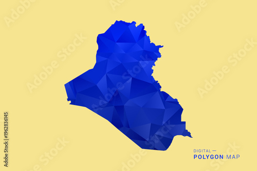 Iraq Map - Low poly polygon map in deep blue gradient on soft beige background, modern minimal geometric design, clean abstract vector illustration with faceted triangulated style.