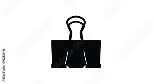 Black binder clip isolated on white background a stark silhouette