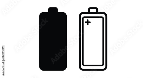 Two battery icons one full and one empty in black silhouette