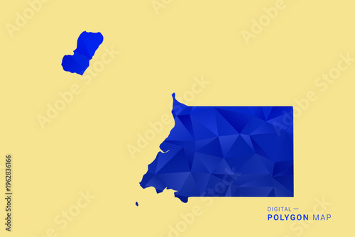 Equatorial Guinea Map - Low poly polygon map in deep blue gradient on soft beige background, modern minimal geometric design, clean abstract vector illustration with faceted triangulated style.