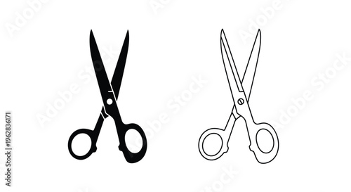 Two pairs of scissors depicted in contrasting styles a silhouette
