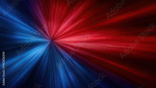Radial blur explosion of red and blue light streams from a central point