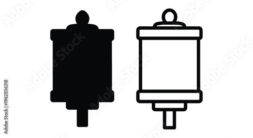 Two ornate lanterns one solid and one outlined a striking silhouette