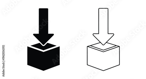 Two download icons one solid and one outlined in black and white silhouette