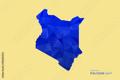 Kenya Map - Low poly polygon map in deep blue gradient on soft beige background, modern minimal geometric design, clean abstract vector illustration with faceted triangulated style.