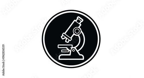 Microscope icon within a circle a striking black silhouette