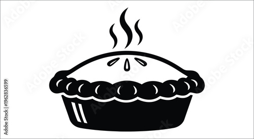 A black silhouette of a freshly baked pie with steam rising silhouette