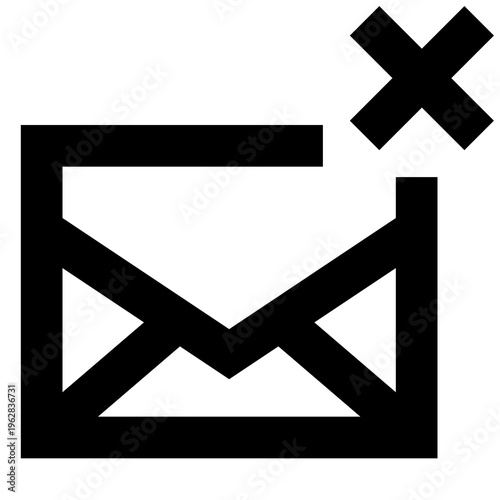 Remove message envelope icon with X mark in sharp bold line style for delete, reject, or discard actions. Perfect for apps, websites, dashboards, and UI with clean minimal black outline.