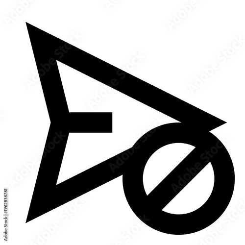 Paper plane send blocked icon in sharp bold line style for canceled or restricted messages. Perfect for apps, websites, dashboards, and UI with minimal black outline communication alerts.