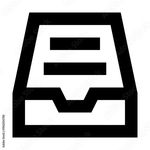 Full inbox icon in sharp bold line style showing stacked mail and documents. Perfect for apps, websites, dashboards, and UI features with minimal black outline for storage, alerts, and communication.