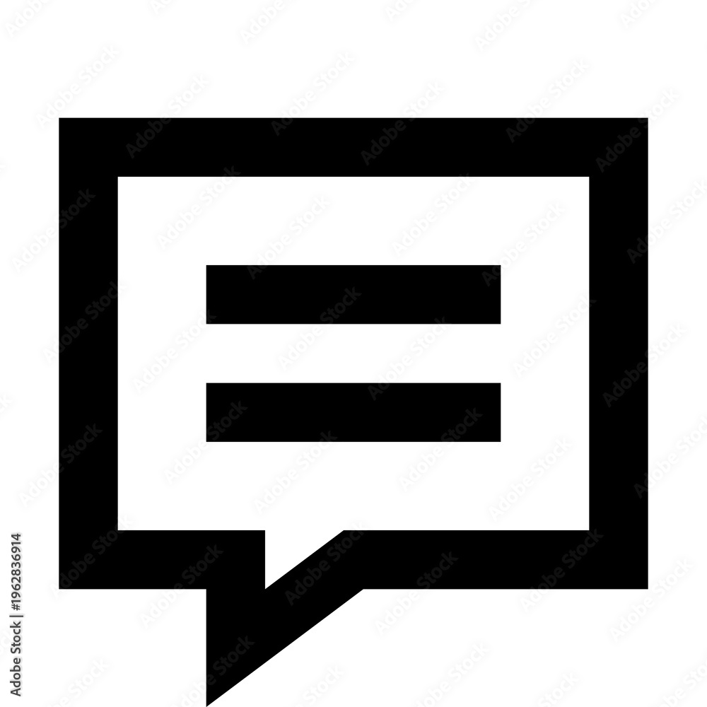 Fototapeta premium Square chat bubble icon with text lines for messages, comments, or feedback. Perfect for apps, websites, and dashboards. Sharp bold line, minimal black outline, modern UI communication design.