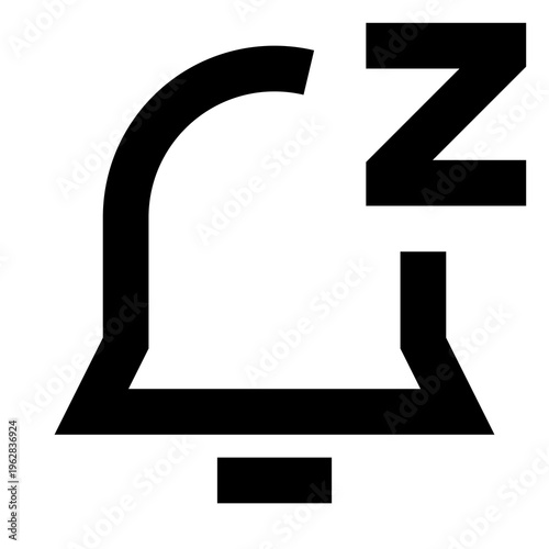 Alarm notification snooze icon with bell and Z mark, ideal for muting or delaying alerts. Perfect for apps, websites, dashboards, and UI. Sharp bold line minimal black outline modern design.