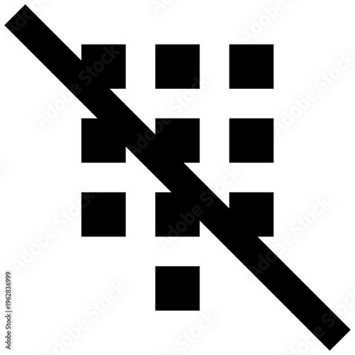 Keypad dots with slash icon representing disabled dial pad, locked grid, or restricted numeric input. Perfect for security warnings, system alerts, and interface states in apps or dashboards.