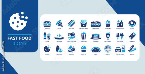 Fast Food and Snack Symbols – Burger, Pizza and Street Food Icon Collection