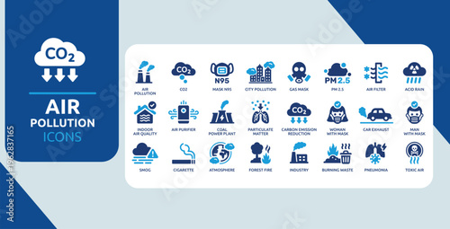 Air Pollution and Environmental Health Symbols – Emissions, Air Quality and Safety Icon Collection