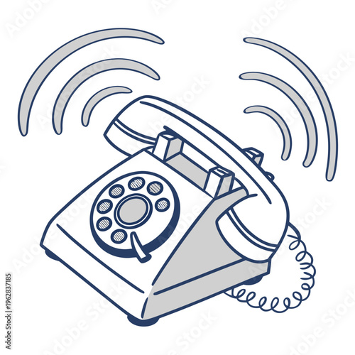 Ringing retro landline phone, old-fashioned telephone with rotary dial and detached handset, vintage communication concept