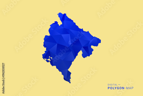 Montenegro Map - Low poly polygon map in deep blue gradient on soft beige background, modern minimal geometric design, clean abstract vector illustration with faceted triangulated style.