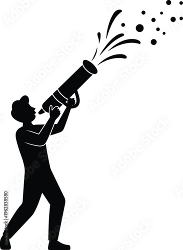 Confetti cannon celebration silhouette, party popper blast, festive event fireworks, holiday celebration vector, birthday and festival confetti explosion