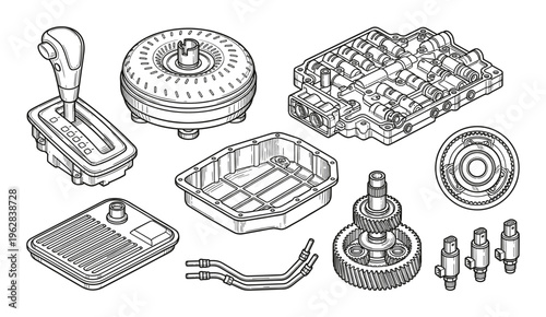 Automatic transmission rebuild parts including torque converter valve body gear set and filter vector