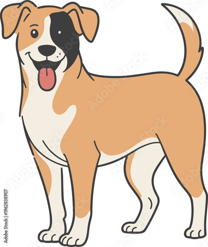 Cute dog cartoon character standing, happy pet animal illustration, friendly puppy mascot vector design isolated