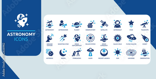 Astronomy and Space Exploration Symbols – Planets, Stars and Universe Icon Collection