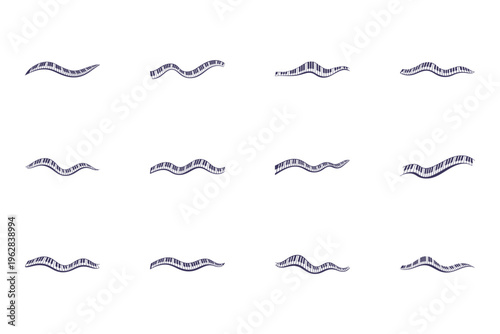 Abstract musical waveform with piano keys, wavy lines on white background, concept for music and sound