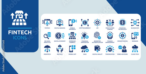 Fintech and Digital Finance Symbols – Banking Technology, Payments and Innovation Icon Collection