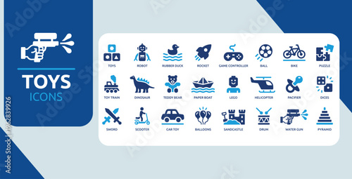 Toy and Kids Play Symbols – Childhood, Games and Entertainment Icon Collection