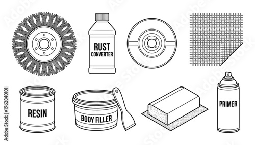 Car body repair and paint materials set brush wheel rust converter resin body filler primer