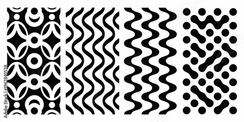 Abstract black and white patterns waves curves and organic shapes