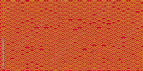 Intricate golden pattern on a vibrant red background seamless design