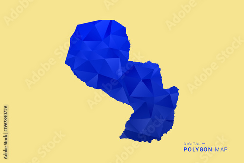 Paraguay Map - Low poly polygon map in deep blue gradient on soft beige background, modern minimal geometric design, clean abstract vector illustration with faceted triangulated style.