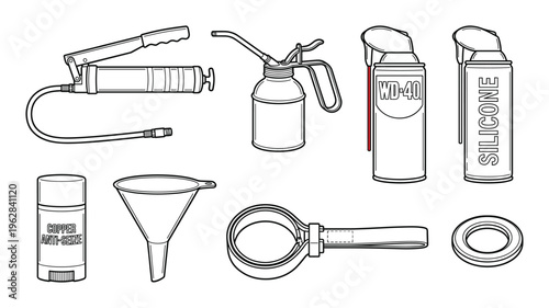 Car repair tools and maintenance products isolated on checkered background isometric outline vector