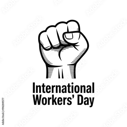 International Workers Day Protest Fist Symbol Black and White Hand Drawn Illustration