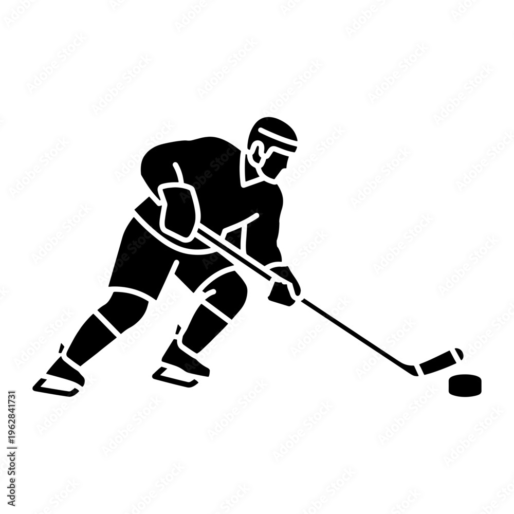 Fototapeta premium Hockey Player Shooting Puck Vector Icon