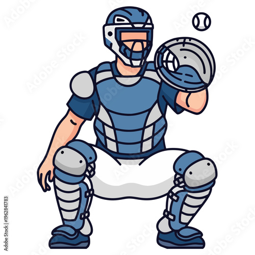 Baseball Catcher Receiving Ball Vector illustration